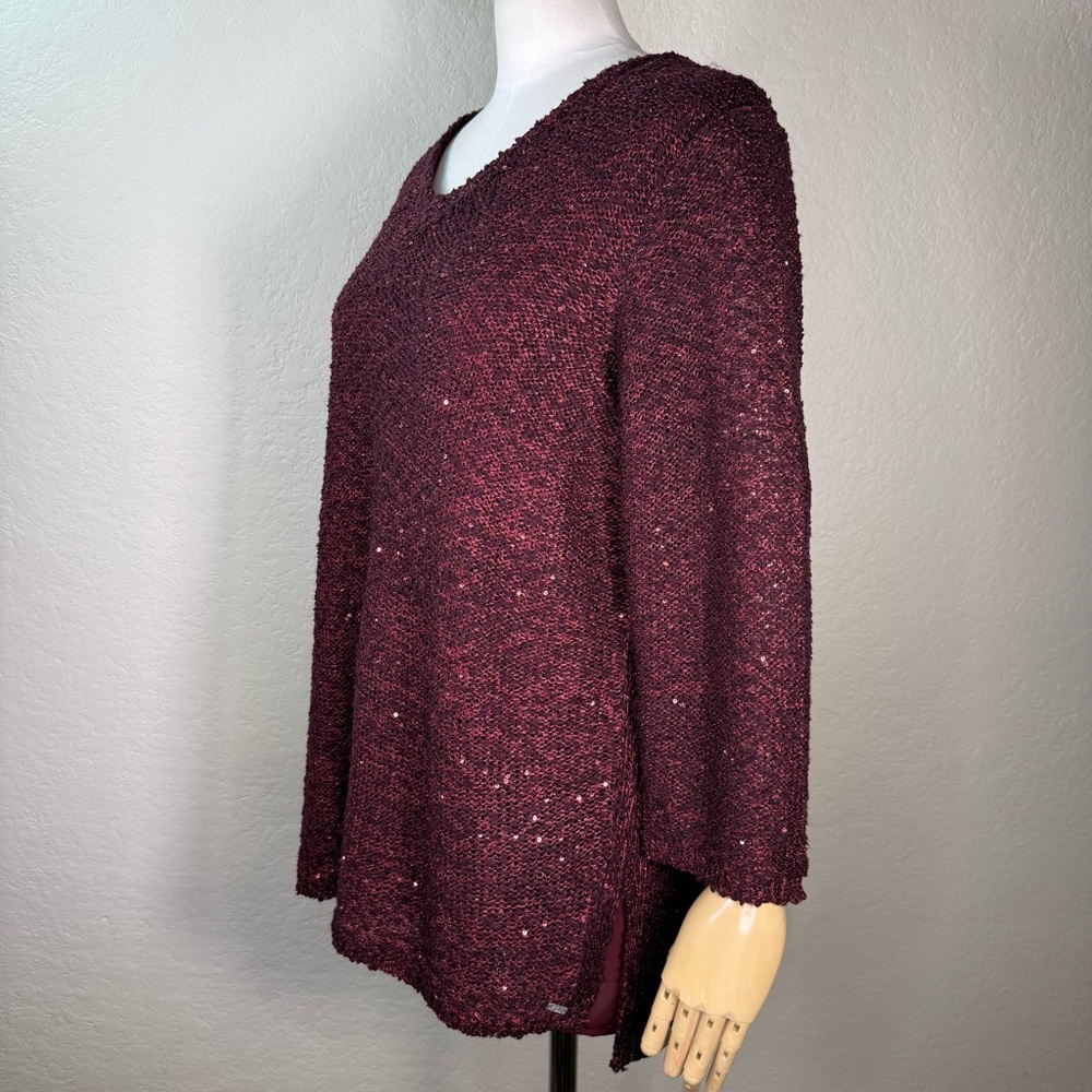 FDJ French Dressing Jeans Sequins Burgundy V-Neck Lined Sweater Size Large EUC